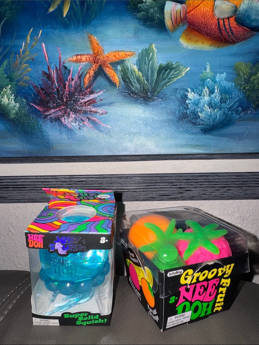Groovy NeeDoh Fruit Squish & Blue Jelly Squish Duo❣️🪼🍊🍓🍌